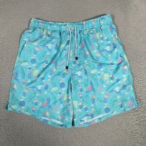 Peter Millar Swim Trunks Mens Medium Blue Drinks Birds AOP Lined 7"‎ Stretch